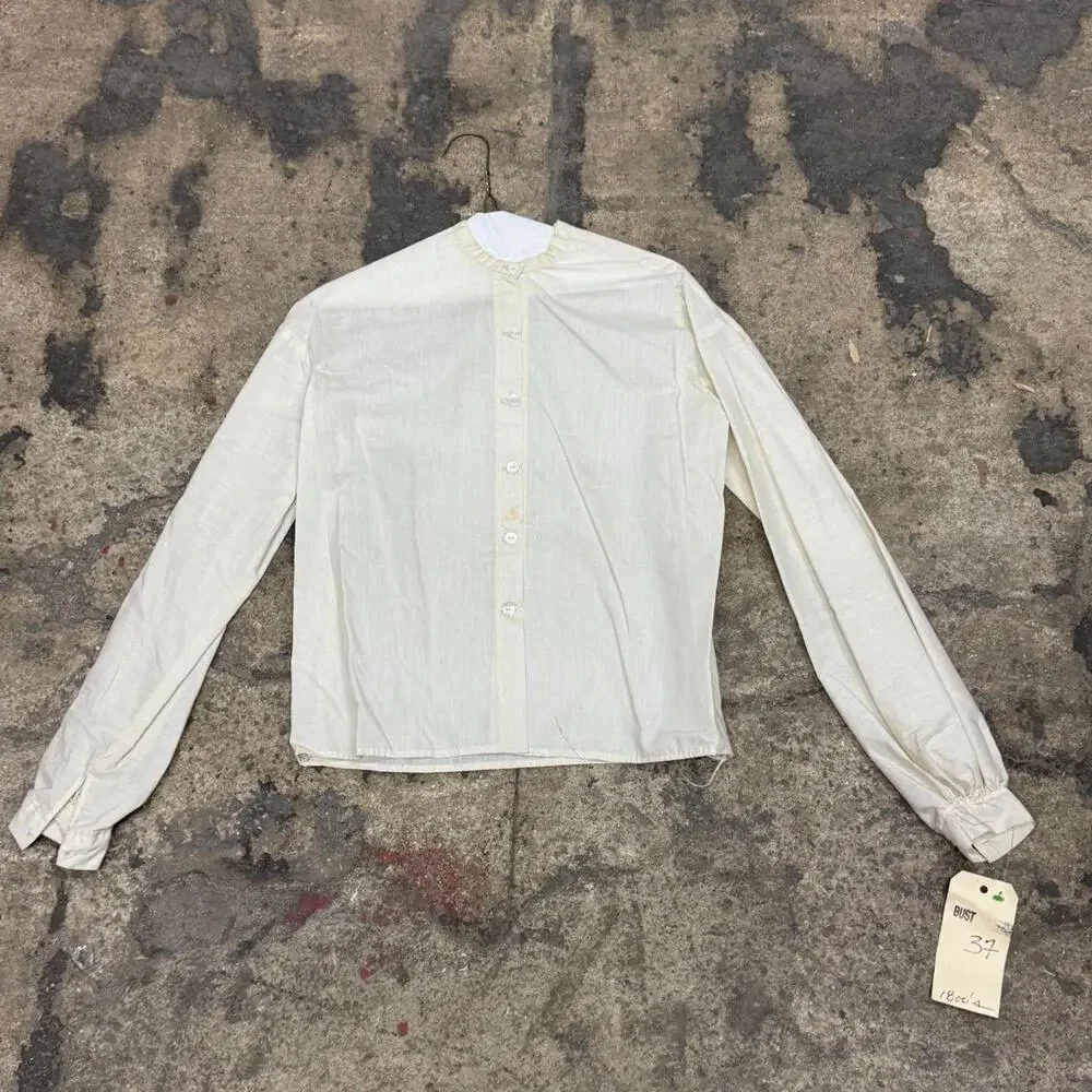 White 50s does 1800s Vintage Cotton HighNeck Victorian Style Film Costume Blouse - Picture 7 of 8